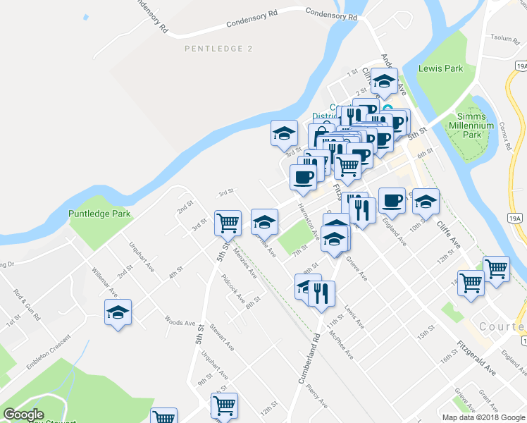 map of restaurants, bars, coffee shops, grocery stores, and more near 755 5 Street in Courtenay