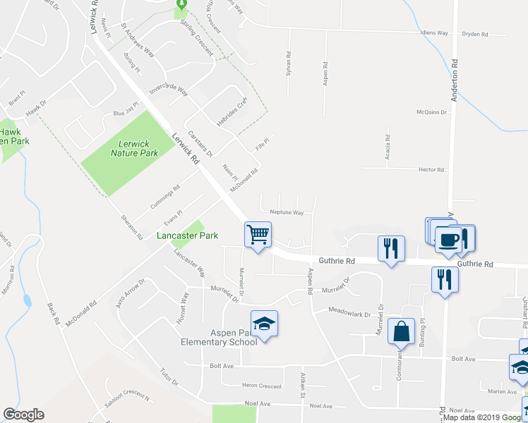 map of restaurants, bars, coffee shops, grocery stores, and more near 2295 Neptune Way in Comox