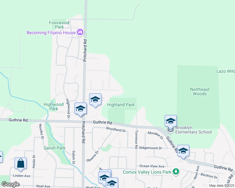 map of restaurants, bars, coffee shops, grocery stores, and more near 1519 Highridge Drive in Comox