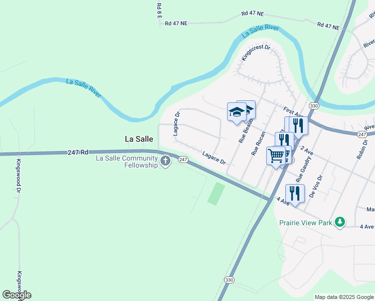 map of restaurants, bars, coffee shops, grocery stores, and more near 51 Lagace Drive in La Salle