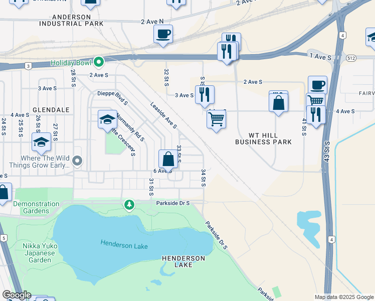 map of restaurants, bars, coffee shops, grocery stores, and more near 529 Leaside Avenue South in Lethbridge