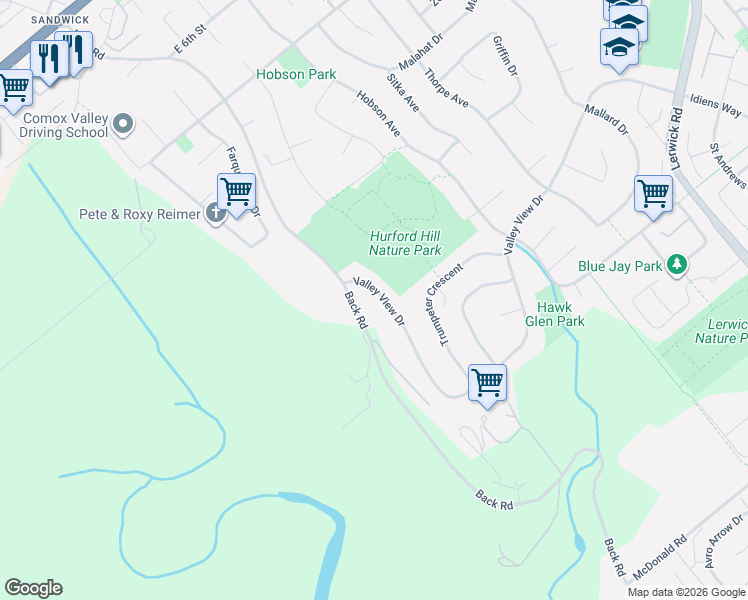 map of restaurants, bars, coffee shops, grocery stores, and more near 1409 Valley View Drive in Courtenay