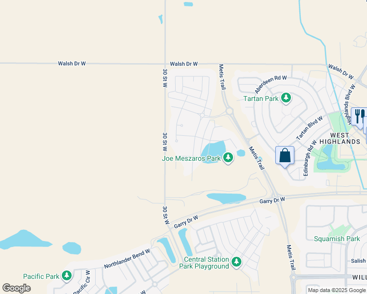 map of restaurants, bars, coffee shops, grocery stores, and more near 450 Bluebell Lane West in Lethbridge