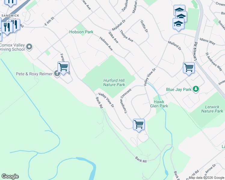 map of restaurants, bars, coffee shops, grocery stores, and more near 1717 Glen Urquhart Drive in Courtenay