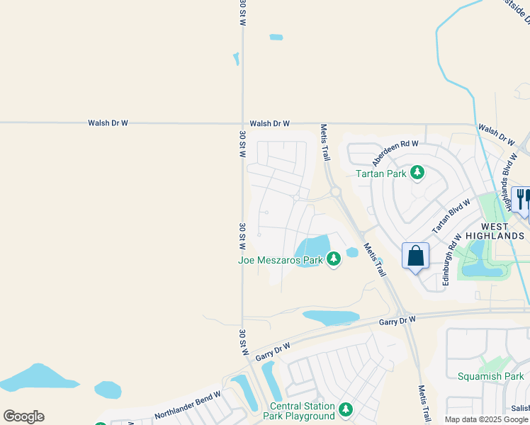 map of restaurants, bars, coffee shops, grocery stores, and more near Bluebell Lane West in Lethbridge