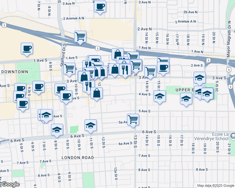 map of restaurants, bars, coffee shops, grocery stores, and more near in Lethbridge