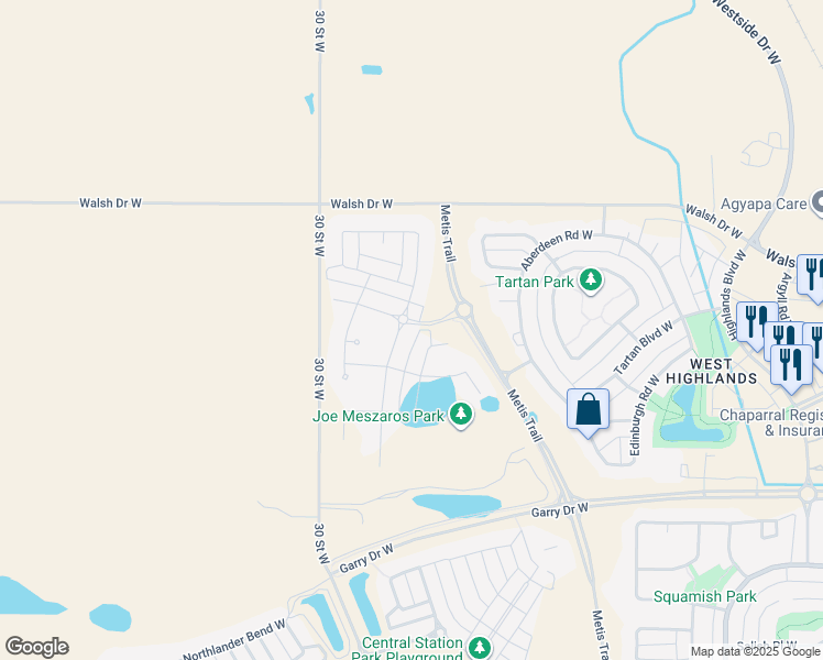 map of restaurants, bars, coffee shops, grocery stores, and more near 151 30 Street West in Lethbridge