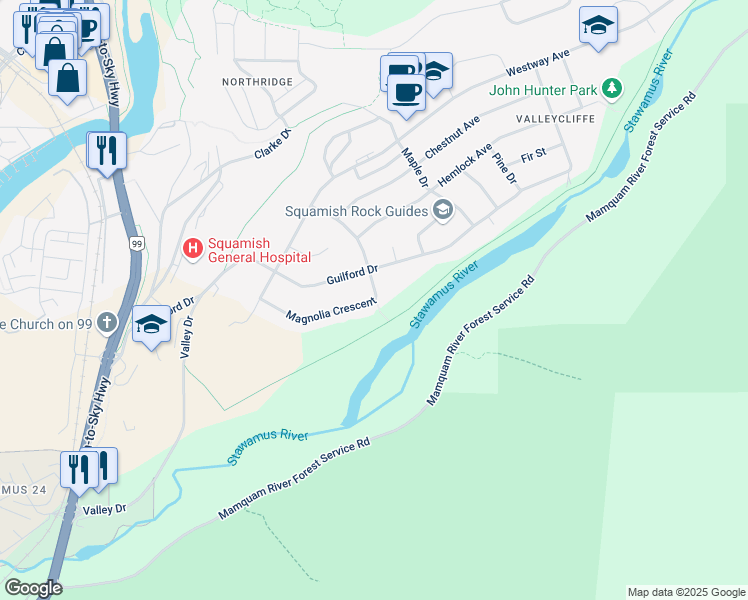 map of restaurants, bars, coffee shops, grocery stores, and more near 37998 Magnolia Crescent in Squamish