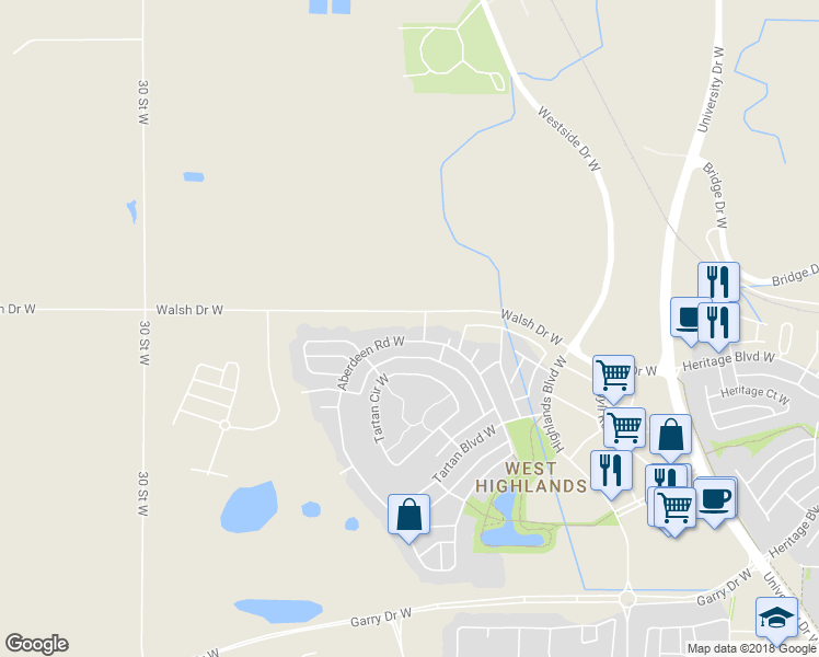 map of restaurants, bars, coffee shops, grocery stores, and more near 127 Aberdeen Road West in Lethbridge