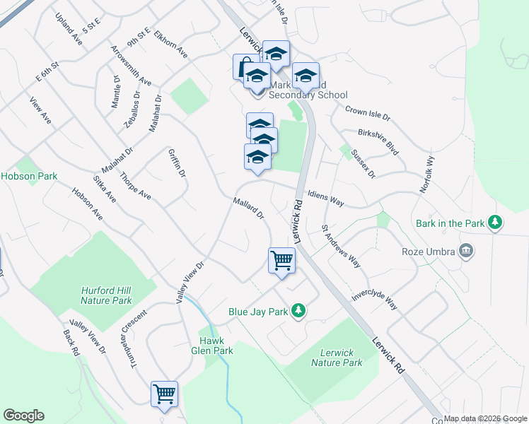 map of restaurants, bars, coffee shops, grocery stores, and more near 1782 Mallard Drive in Courtenay