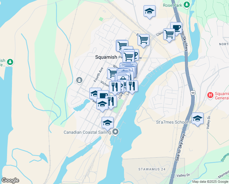 map of restaurants, bars, coffee shops, grocery stores, and more near 37979 Cleveland Avenue in Squamish