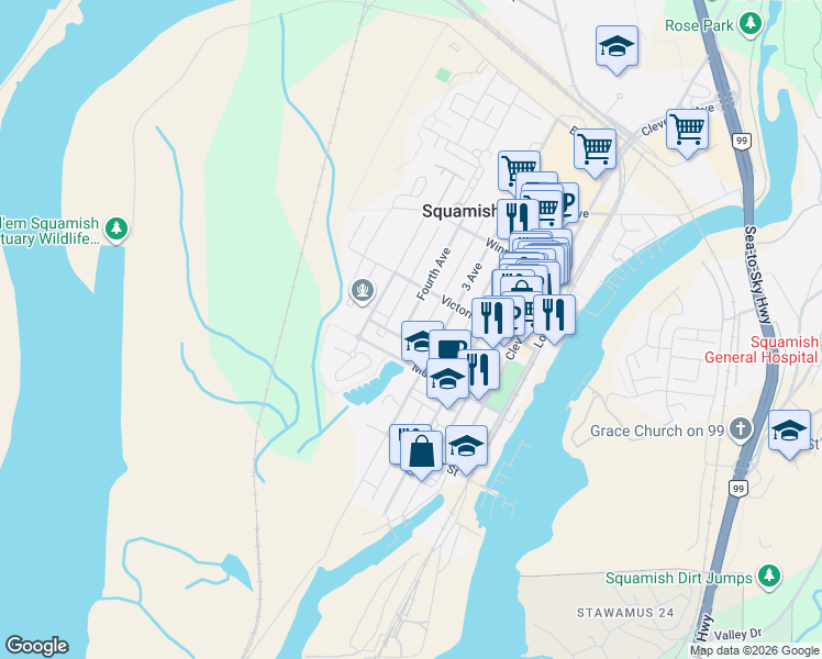 map of restaurants, bars, coffee shops, grocery stores, and more near 37940 Fourth Avenue in Squamish