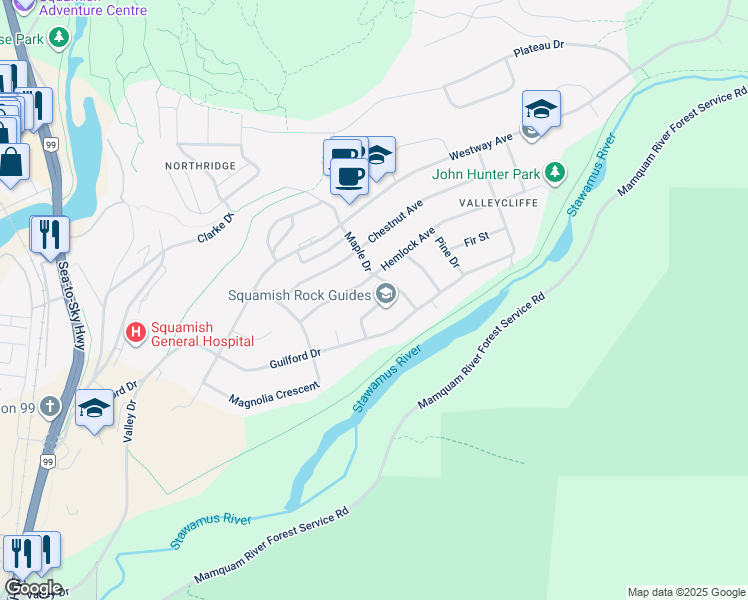 map of restaurants, bars, coffee shops, grocery stores, and more near 38183 Lombardy Crescent in Squamish