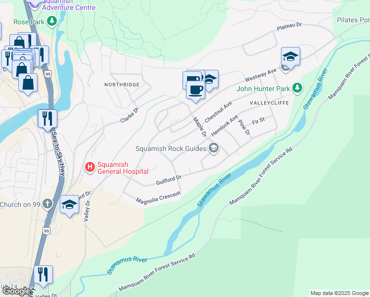 map of restaurants, bars, coffee shops, grocery stores, and more near 38143 Hemlock Avenue in Squamish