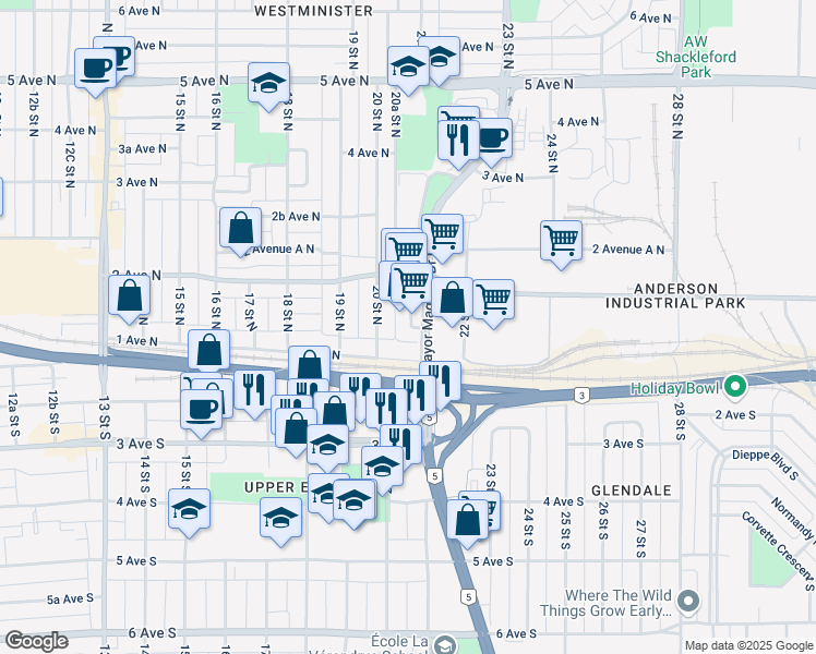 map of restaurants, bars, coffee shops, grocery stores, and more near 120 Mayor Magrath Drive North in Lethbridge
