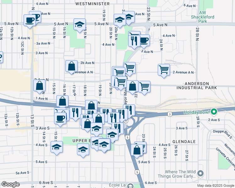 map of restaurants, bars, coffee shops, grocery stores, and more near 120 Mayor Magrath Drive North in Lethbridge