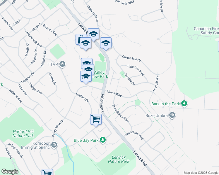 map of restaurants, bars, coffee shops, grocery stores, and more near 2488 Idiens Way in Courtenay