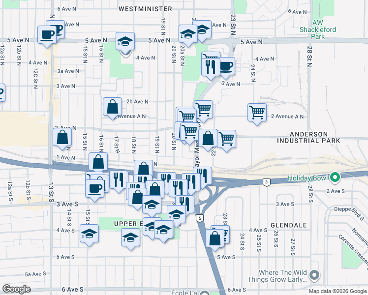 map of restaurants, bars, coffee shops, grocery stores, and more near 120 Mayor Magrath Drive North in Lethbridge