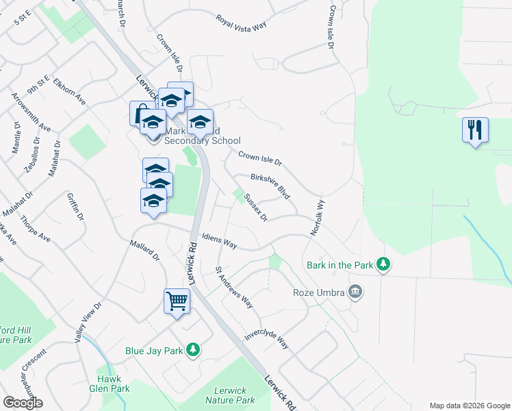 map of restaurants, bars, coffee shops, grocery stores, and more near 1871 Cardiff Crescent in Courtenay