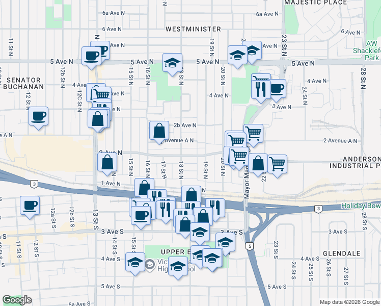 map of restaurants, bars, coffee shops, grocery stores, and more near 1812 2 Avenue A North in Lethbridge