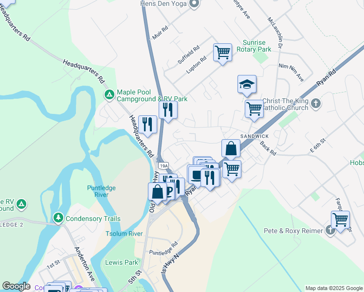 map of restaurants, bars, coffee shops, grocery stores, and more near in Courtenay