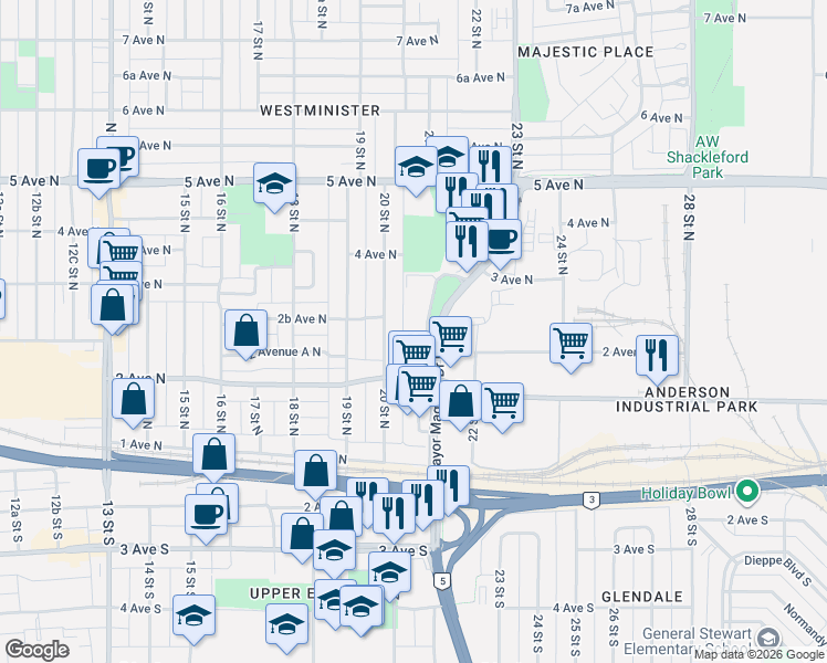 map of restaurants, bars, coffee shops, grocery stores, and more near 232 Mayor Magrath Drive North in Lethbridge