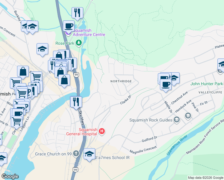 map of restaurants, bars, coffee shops, grocery stores, and more near 38263 View Place in Squamish