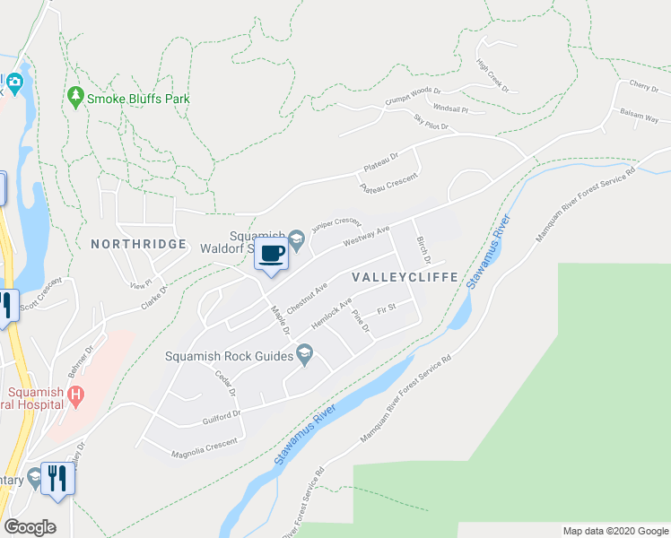 map of restaurants, bars, coffee shops, grocery stores, and more near 38295 Chestnut Avenue in Squamish