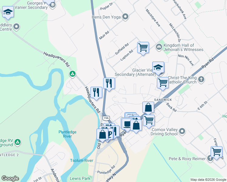 map of restaurants, bars, coffee shops, grocery stores, and more near in Courtenay