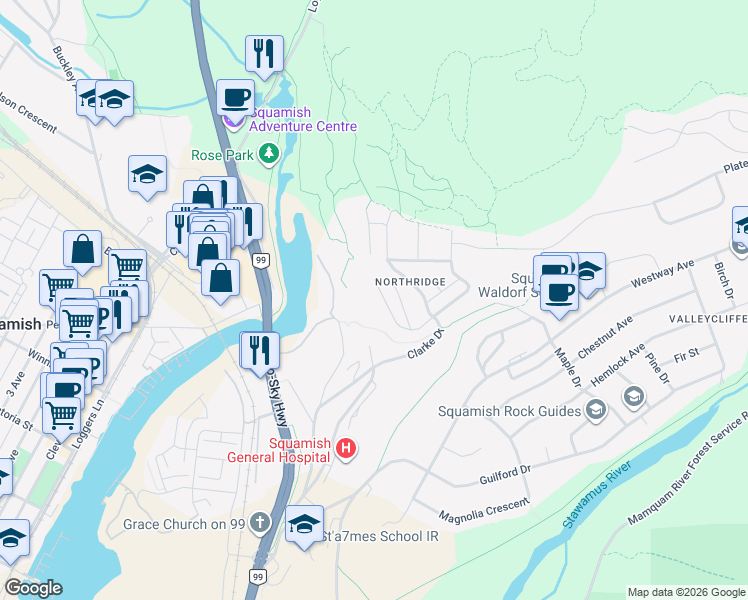 map of restaurants, bars, coffee shops, grocery stores, and more near 38273 View Place in Squamish