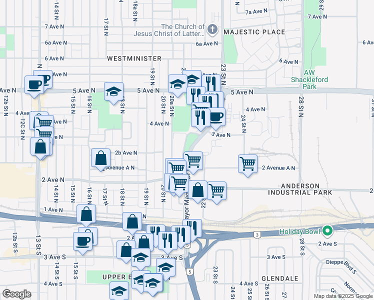 map of restaurants, bars, coffee shops, grocery stores, and more near 232 Mayor Magrath Drive North in Lethbridge