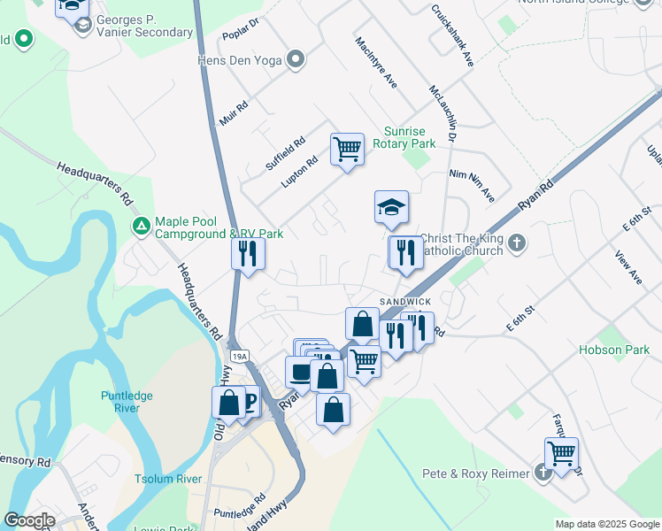 map of restaurants, bars, coffee shops, grocery stores, and more near in Courtenay