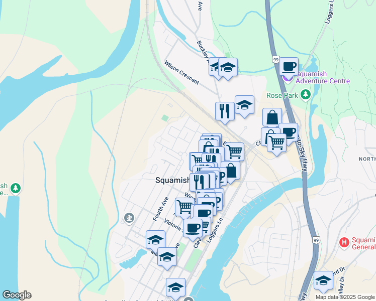map of restaurants, bars, coffee shops, grocery stores, and more near 38326 Eaglewind Boulevard in Squamish