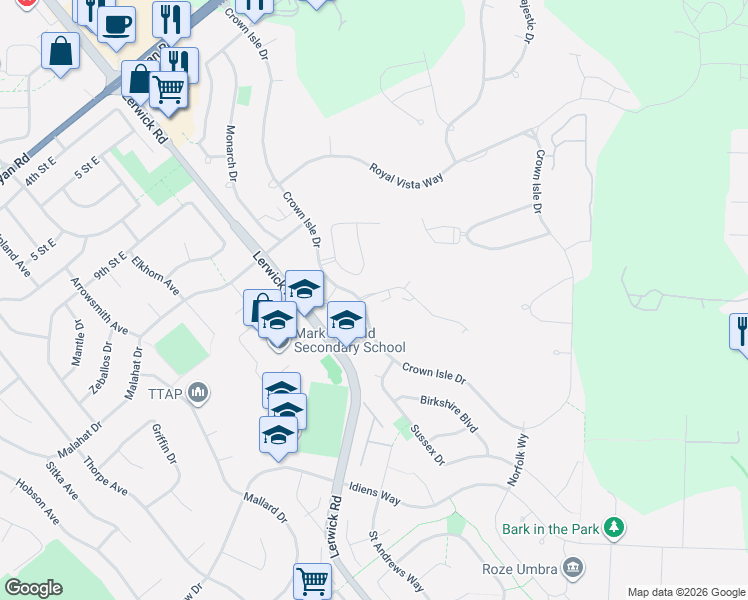 map of restaurants, bars, coffee shops, grocery stores, and more near 1444 Crown Isle Drive in Courtenay