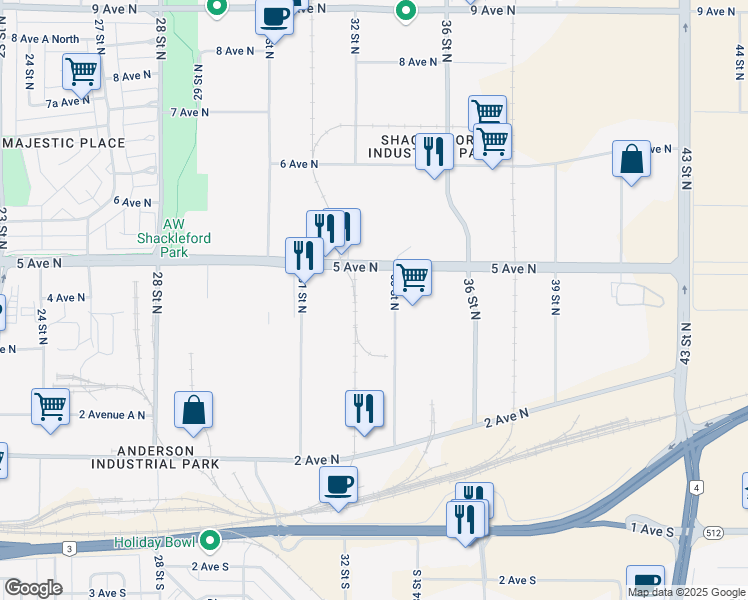 map of restaurants, bars, coffee shops, grocery stores, and more near 3214 5 Avenue North in Lethbridge