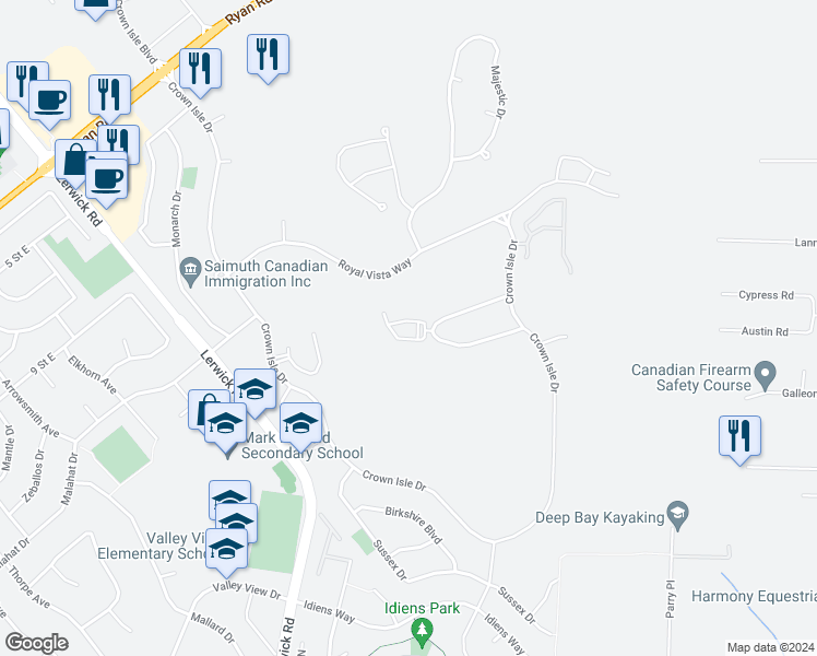 map of restaurants, bars, coffee shops, grocery stores, and more near 3088 Kensington Crescent in Courtenay