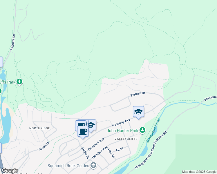 map of restaurants, bars, coffee shops, grocery stores, and more near 38561 Sky Pilot Drive in Squamish