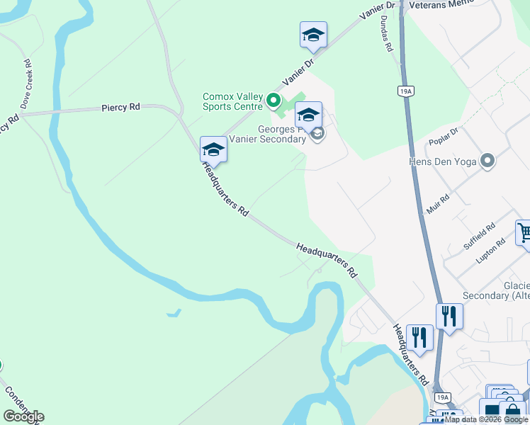 map of restaurants, bars, coffee shops, grocery stores, and more near 4767 Headquarters Road in Comox-Strathcona