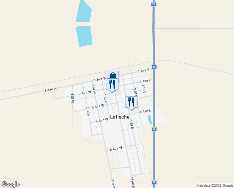 map of restaurants, bars, coffee shops, grocery stores, and more near 139 Main Street in Lafleche