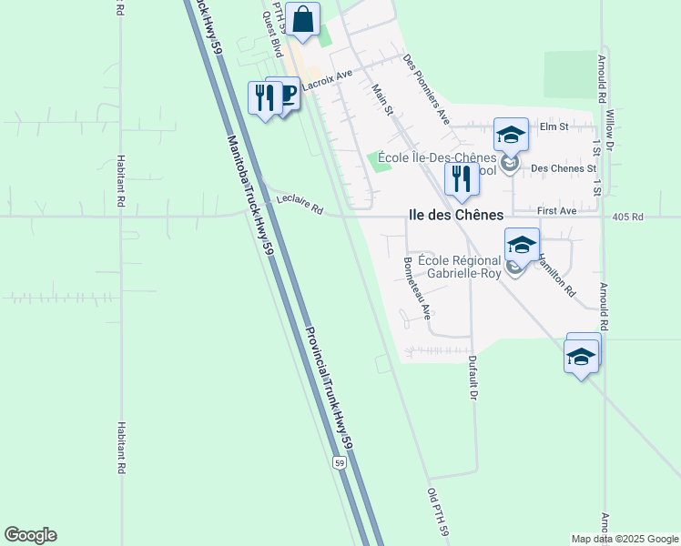 map of restaurants, bars, coffee shops, grocery stores, and more near 1228 Old PTH 59 in Ile des Chênes