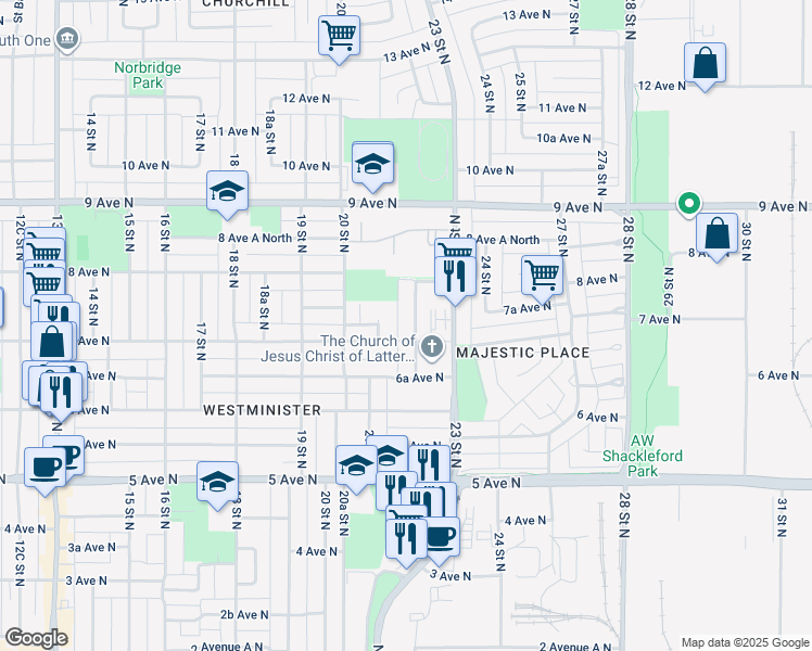 map of restaurants, bars, coffee shops, grocery stores, and more near 644 22 Street North in Lethbridge