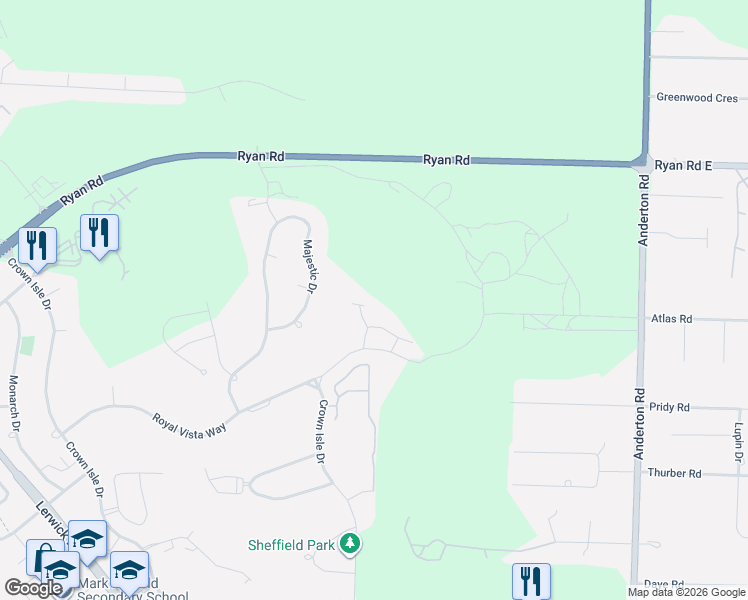map of restaurants, bars, coffee shops, grocery stores, and more near 3666 Royal Vista Way in Courtenay