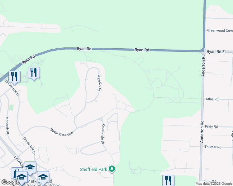 map of restaurants, bars, coffee shops, grocery stores, and more near 3666 Royal Vista Way in Courtenay