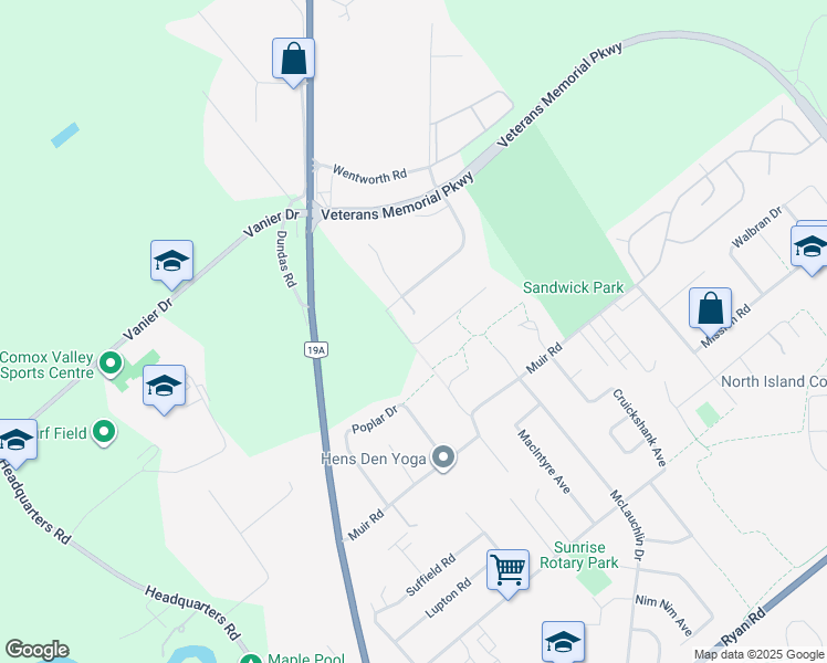 map of restaurants, bars, coffee shops, grocery stores, and more near 2898 Gatehouse Place in Courtenay