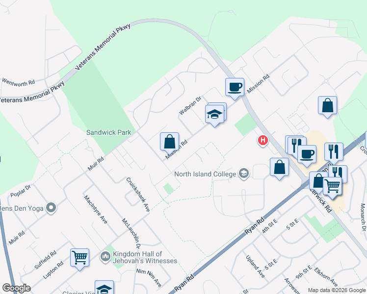 map of restaurants, bars, coffee shops, grocery stores, and more near in Courtenay