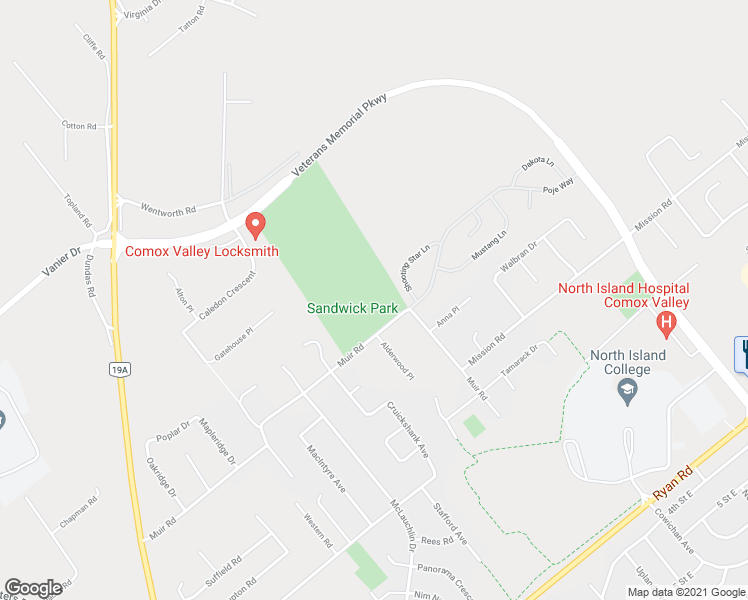 map of restaurants, bars, coffee shops, grocery stores, and more near 2644 Muir Road in Courtenay