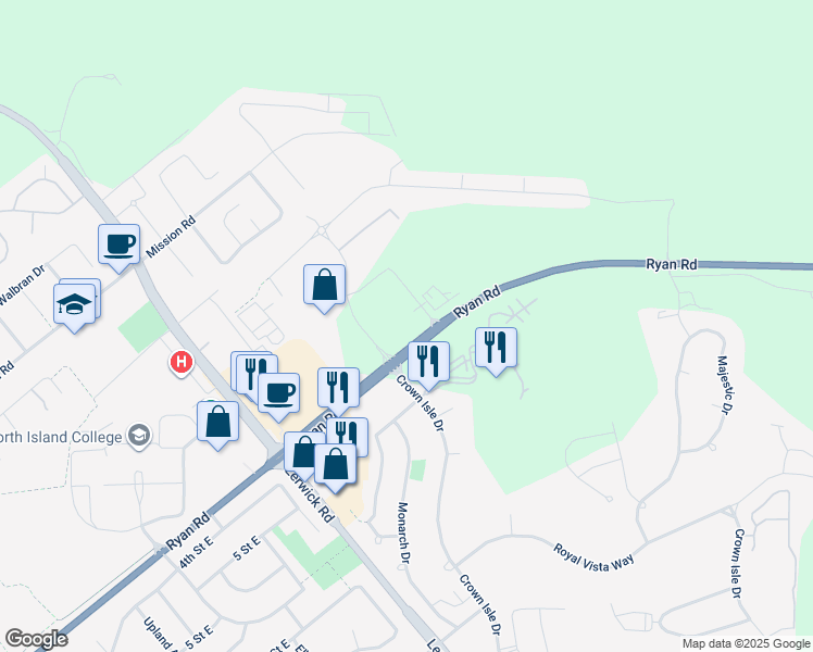 map of restaurants, bars, coffee shops, grocery stores, and more near in Courtenay