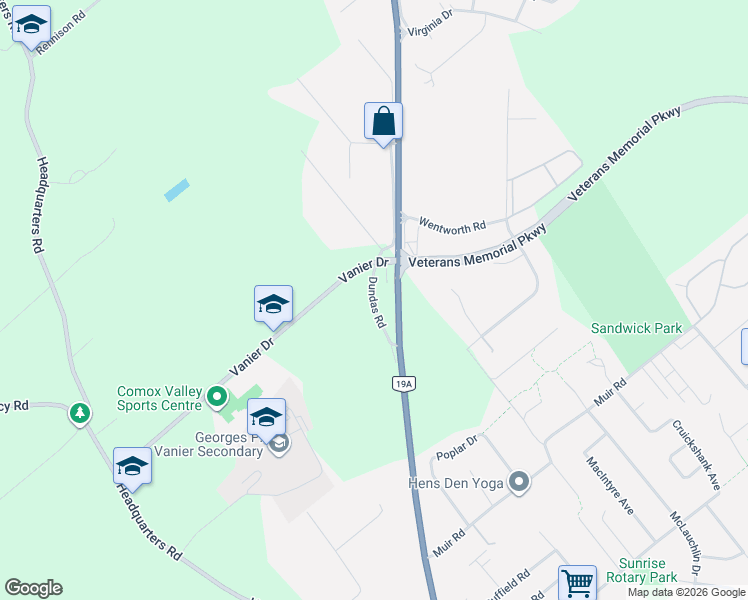 map of restaurants, bars, coffee shops, grocery stores, and more near 4857 Dundas Road in Courtenay