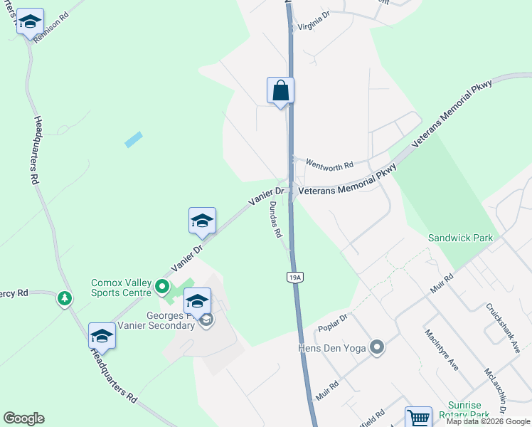 map of restaurants, bars, coffee shops, grocery stores, and more near 4857 Dundas Road in Courtenay