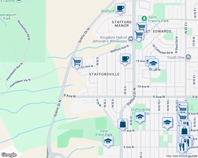 map of restaurants, bars, coffee shops, grocery stores, and more near 1021 6 Street North in Lethbridge